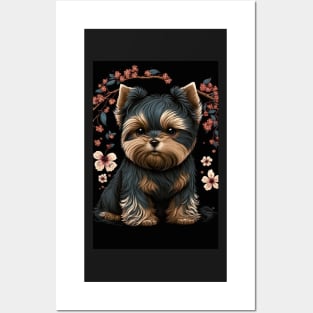 Super Cute Yorkshire Terrier Puppy Portrait - Japanese style Posters and Art